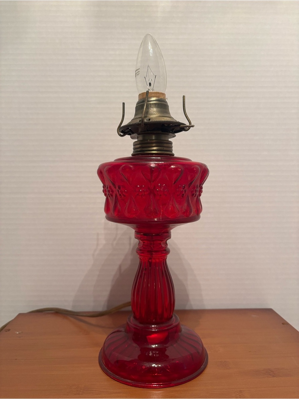 Vintage Ruby Red Glass Table Lamp - electric Elegant Ruby Accent